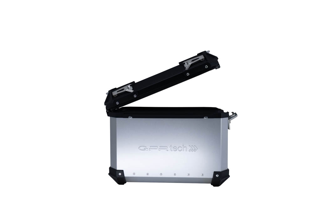 GPR TECH compatible con  Benelli Trk 502 2017/2020 e4 Par de maletas laterales en aluminio color plata con portaequipajes específico Capacidad 38 LT. + 38 LT.
