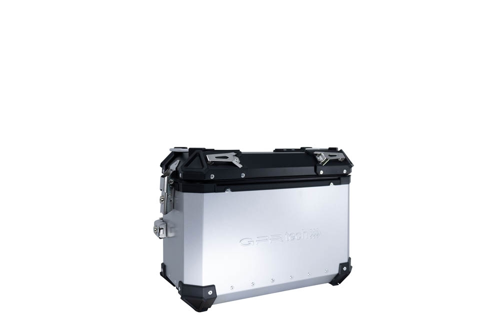 GPR TECH compatible con  Bmw F 750 Gs 2018/2020 e4 Par de maletas laterales en aluminio con lado derecho contorneado, color plata con portaequipajes específico Capacidad 38 LT. + 32 LT.
