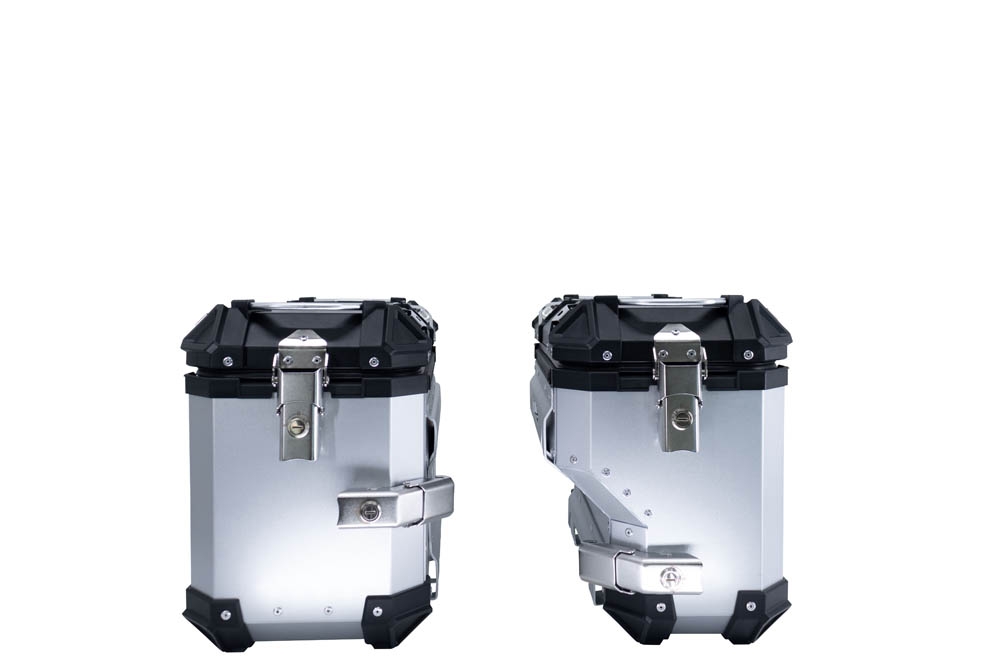 GPR TECH compatible con  Bmw F 750 Gs 2018/2020 e4 Par de maletas laterales en aluminio con lado derecho contorneado, color plata con portaequipajes específico Capacidad 38 LT. + 32 LT.