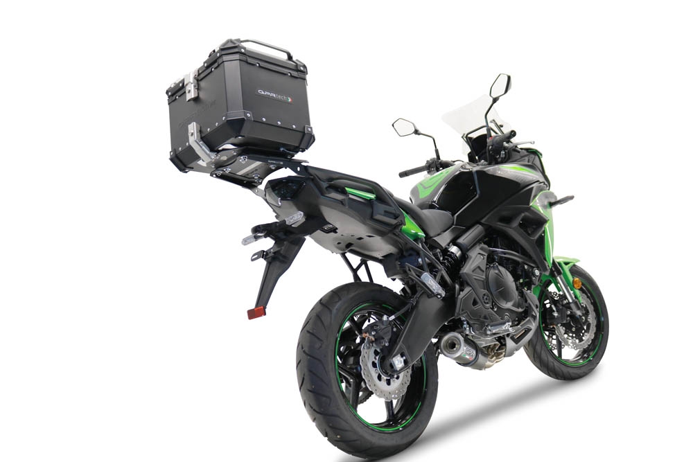 GPR TECH compatible con  Kawasaki Versys 650 2023/2024 e5 plus Baúl Alpi-Tech en aluminio, color negro con placa específica incluida Capacidad Litros 45