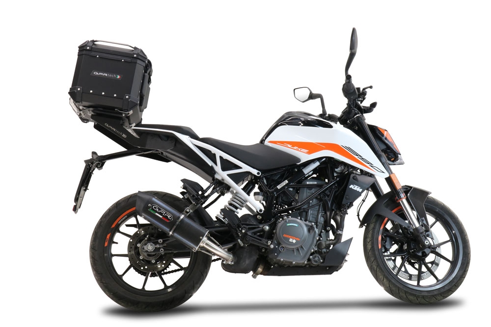Baúl GPR TECH compatible con  Ktm Duke 250 2021/2023 e4 Baúl Alpi-Tech en aluminio color plata, incluye portaequipajes específico de aluminio y placa especifica de acero. Capacidad Litros 26