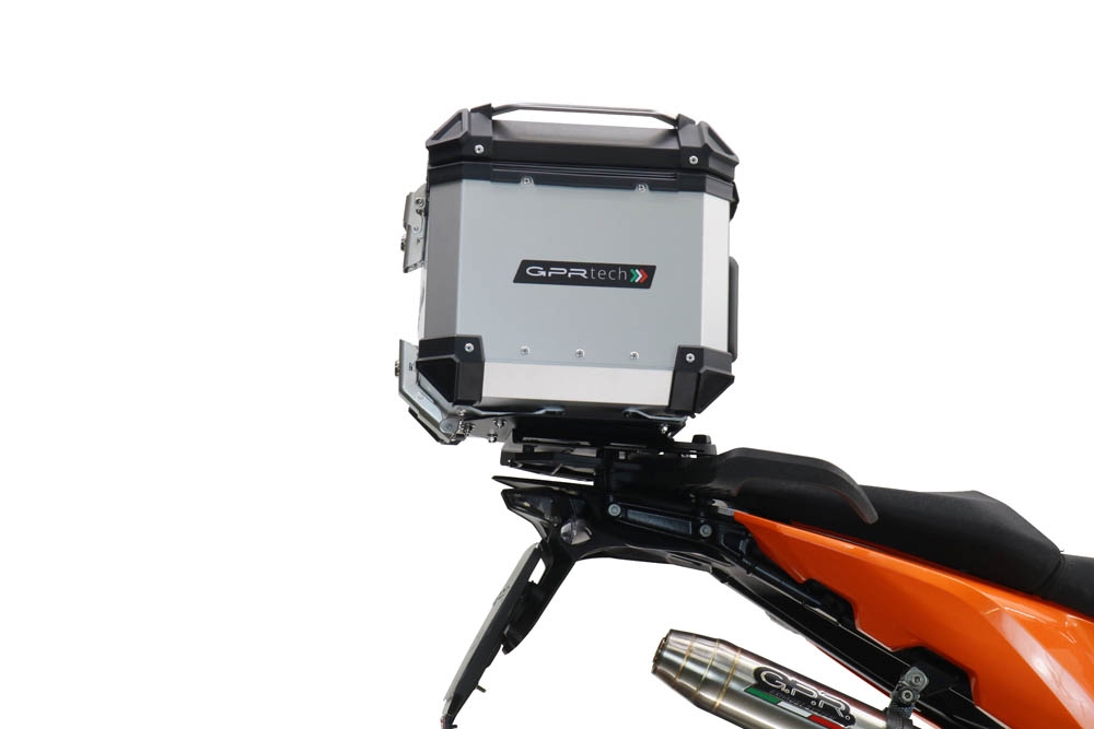 Baúl GPR TECH compatible con  Ktm Adventure 890 - 890 R Rally 2020/2024 e5 Baúl Alpi-Tech en aluminio color plata con placa específica incluida Capacidad Litros 55