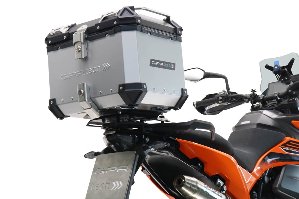Baúl GPR TECH compatible con  Ktm Adventure 890 - 890 R Rally 2020/2024 e5 Baúl Alpi-Tech en aluminio color plata con placa específica incluida Capacidad Litros 55
