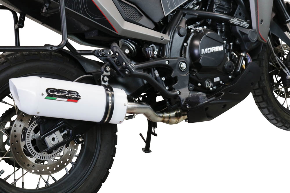 Escape compatible con Moto Morini X-CAPE 650 2021-2024, Albus Ceramic, Sistema de escape medio lleno, incluido db killer extraíble y tubo de conexión 
