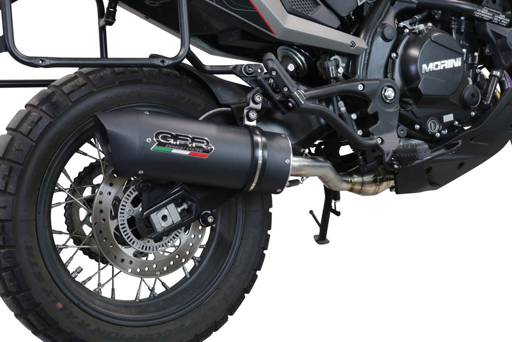 Escape compatible con Moto Morini X-CAPE 650 2021-2024, Furore Evo4 Nero, Sistema de escape medio lleno, incluido db killer extraíble y tubo de conexión 