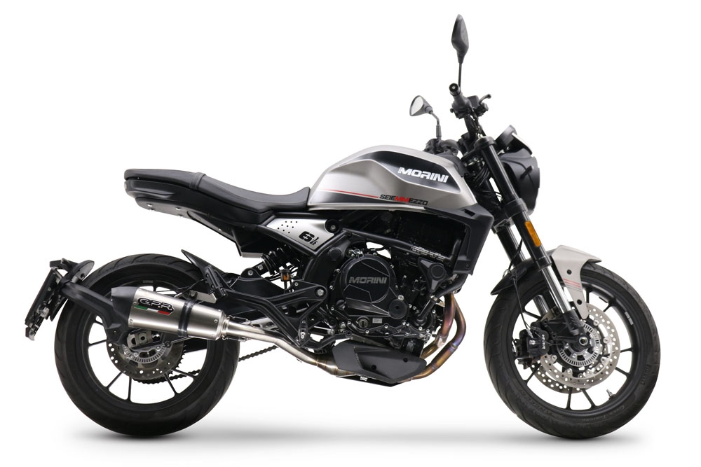 Escape compatible con Moto Morini Seiemmezzo Scr 2022-2024, Gpe Ann. titanium, Sistema de escape medio lleno, incluido db killer extraíble y tubo de conexión 