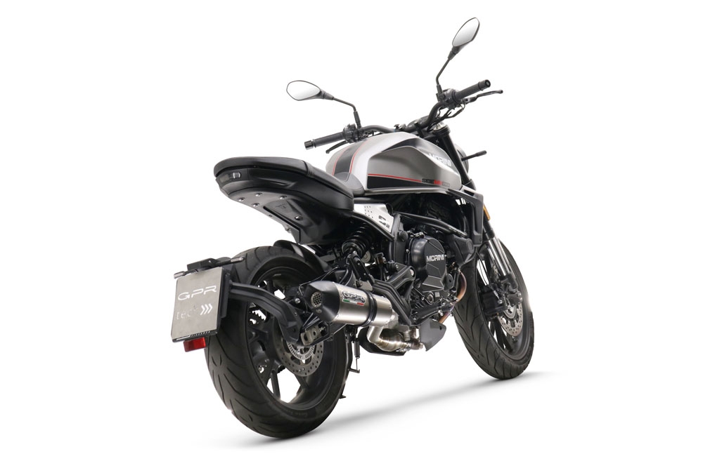Escape compatible con Moto Morini Seiemmezzo Scr 2022-2024, Gpe Ann. titanium, Sistema de escape medio lleno, incluido db killer extraíble y tubo de conexión 