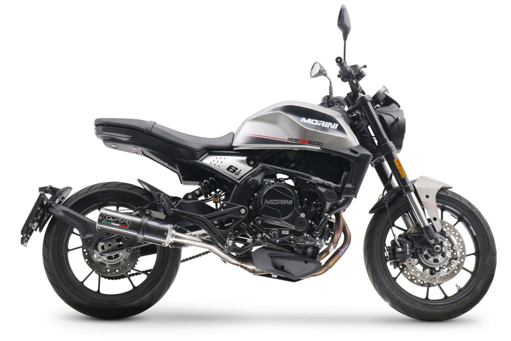 Escape compatible con Moto Morini Seiemmezzo Scr 2022-2024, M3 Poppy , Sistema de escape medio lleno, incluido db killer extraíble y tubo de conexión 