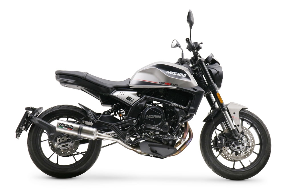 Escape compatible con Moto Morini Seiemmezzo Str 2022-2024, M3 Inox , Sistema de escape medio lleno, incluido db killer extraíble y tubo de conexión 