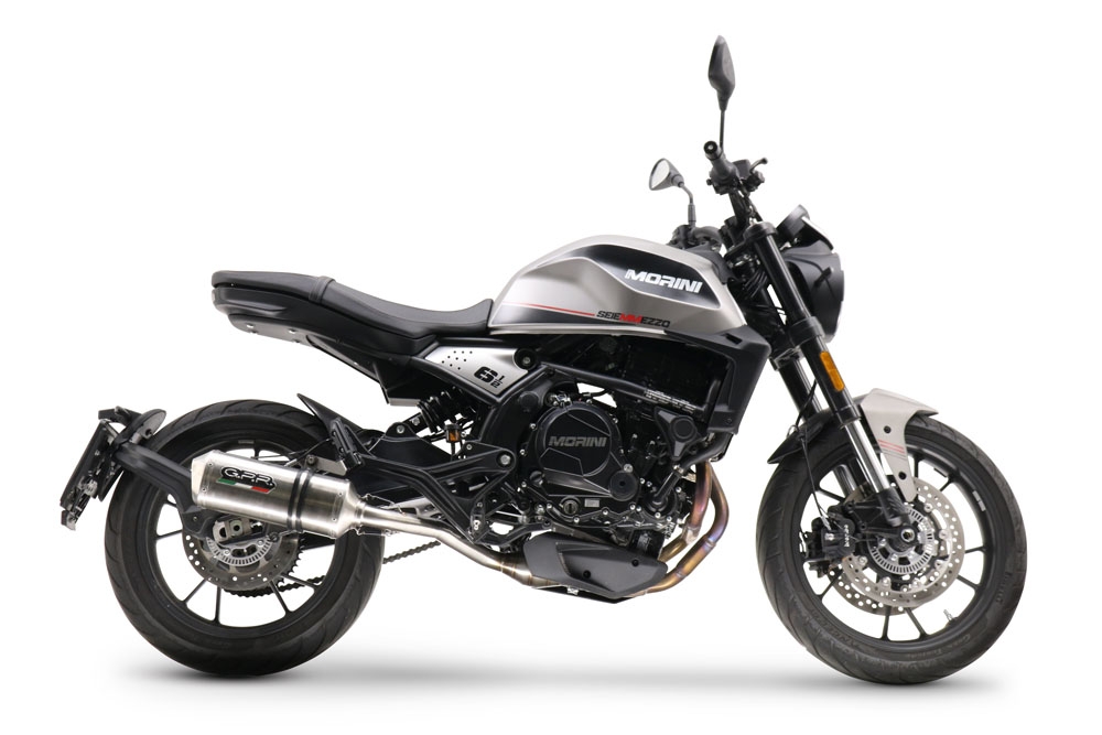 Escape compatible con Moto Morini Seiemmezzo Str 2022-2024, Satinox , Sistema de escape medio lleno, incluido db killer extraíble y tubo de conexión 
