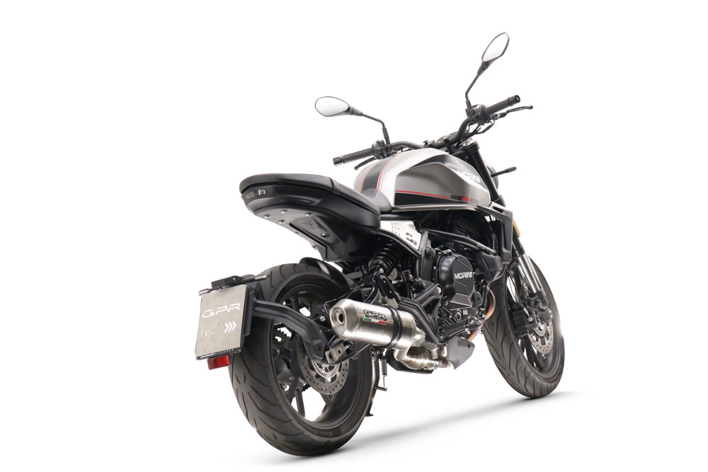 Escape compatible con Moto Morini Seiemmezzo Str 2022-2024, Satinox , Sistema de escape medio lleno, incluido db killer extraíble y tubo de conexión 