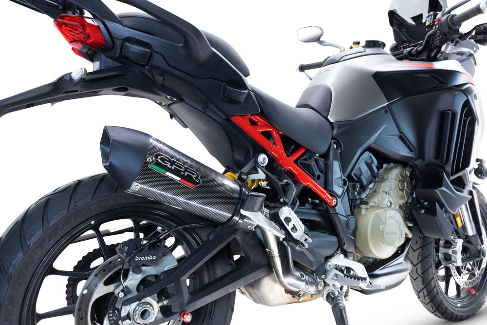 Escape compatible con Ducati Multistrada V4 Grand Tour 2024-2025, GP Evo4 Poppy, Escape legal, homologado, silenciador con db killer desmontable y tubo de conexión específico 