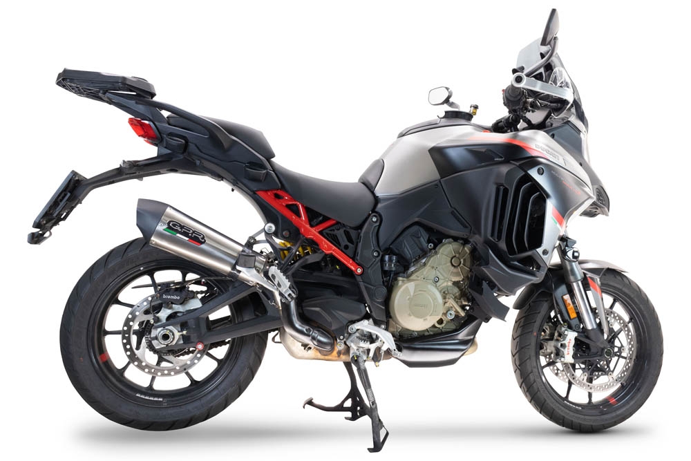 Escape compatible con Ducati Multistrada V4 Grand Tour 2024-2025, GP Evo4 Titanium, Escape legal, homologado, silenciador con db killer desmontable y tubo de conexión específico 