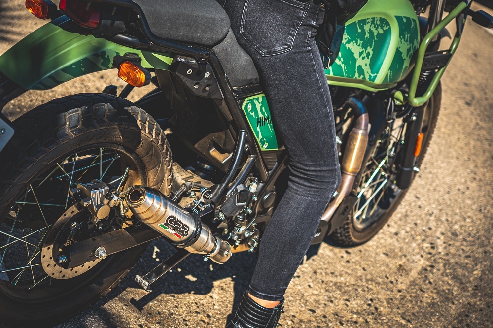 Escape compatible con Royal Enfield Himalayan 410 2021-2024, Deeptone Inox, Escape racing, silenciador con tubo de conexion, articulo sin homologacion 