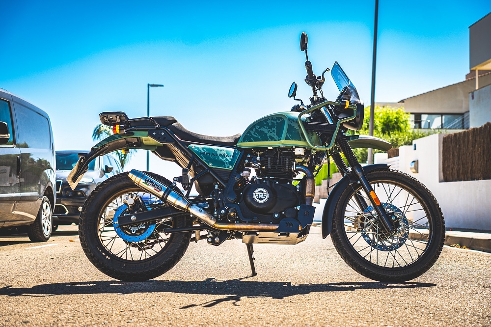 Escape compatible con Royal Enfield Himalayan 410 2021-2024, Deeptone Inox, Escape racing, silenciador con tubo de conexion, articulo sin homologacion 