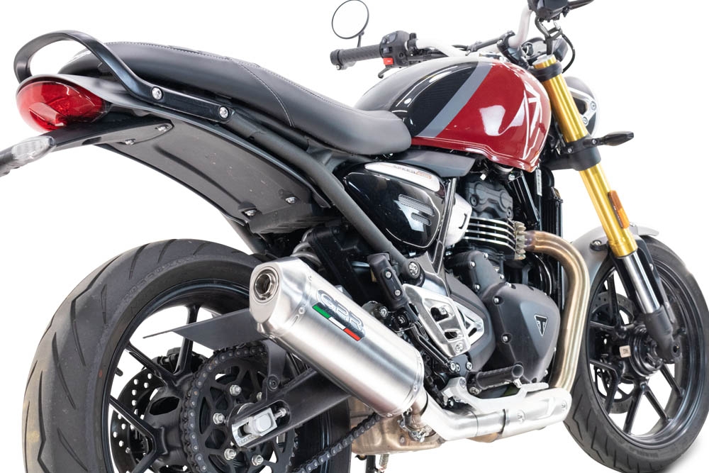 Escape compatible con Triumph Speed 400 2023-2025, Satinox , Escape legal, homologado, silenciador con db killer desmontable y tubo de conexión específico 