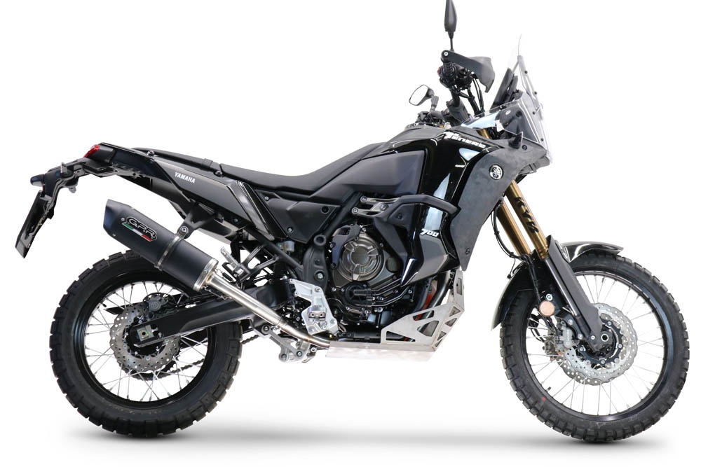 Escape compatible con Yamaha Tenere 700 2019-2020, Decatalizzatore + Paracoppa Titanio, Tubo supresor de catalizador más placa protectora de titanio del motor 