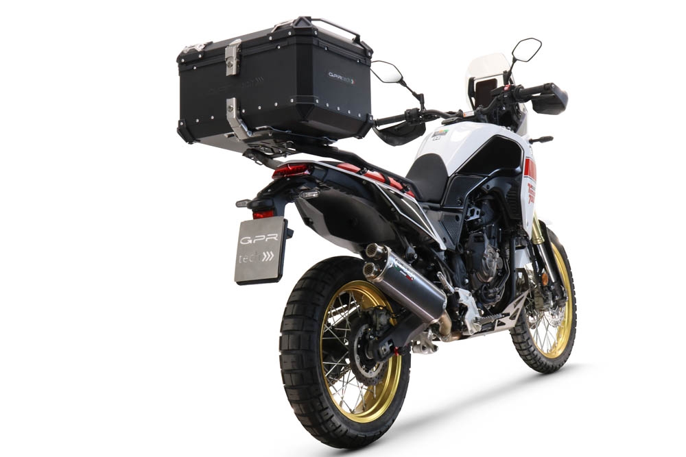 Baúl GPR TECH compatible con  Yamaha Tenere 700 2021/2024 e5 Baúl Alpi-Tech en aluminio color plata, incluye portaequipajes específico de aluminio y placa especifica de acero. Capacidad Litros 45