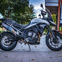 Escape compatible con Triumph Tiger 850 2020-2024, Dual Poppy, Escape legal, homologado, silenciador con db killer desmontable y tubo de conexión específico 