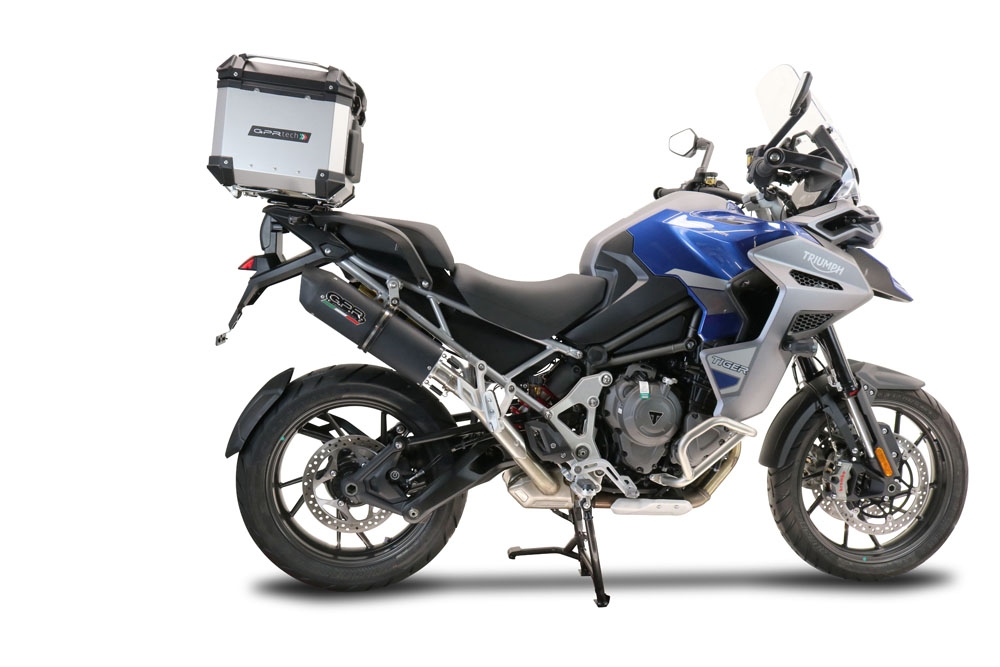 Escape compatible con Triumph Tiger 1200 Gt - Rally 2022-2024, Furore Evo4 Nero, Escape legal, homologado, silenciador con db killer desmontable y tubo de conexión específico 