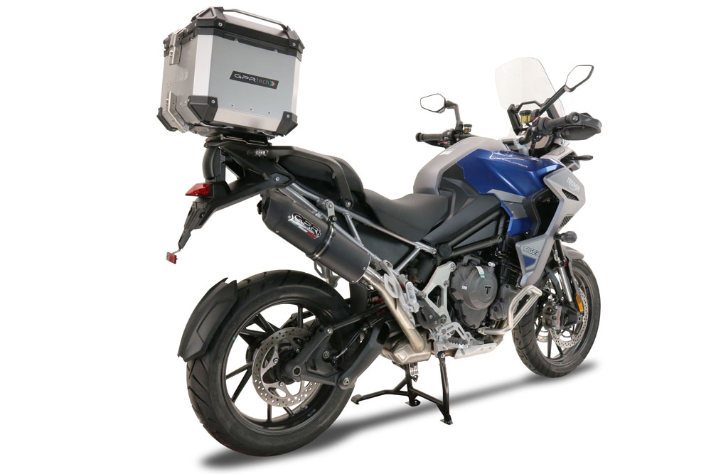 Escape compatible con Triumph Tiger 1200 Gt - Rally 2022-2024, Furore Evo4 Nero, Escape legal, homologado, silenciador con db killer desmontable y tubo de conexión específico 
