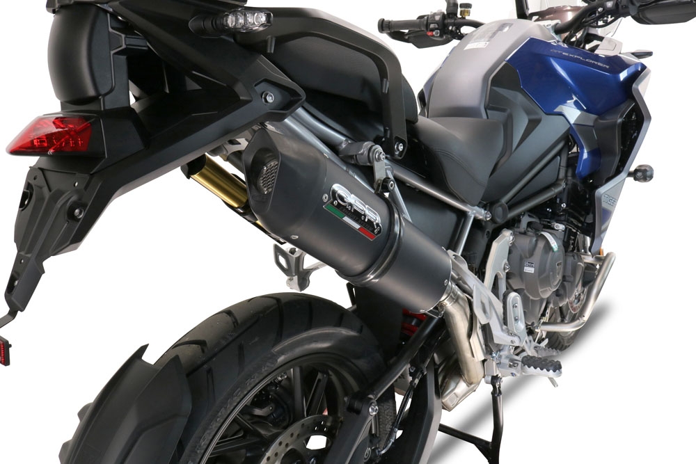 Escape compatible con Triumph Tiger 1200 Gt - Rally 2022-2024, Furore Evo4 Nero, Escape legal, homologado, silenciador con db killer desmontable y tubo de conexión específico 