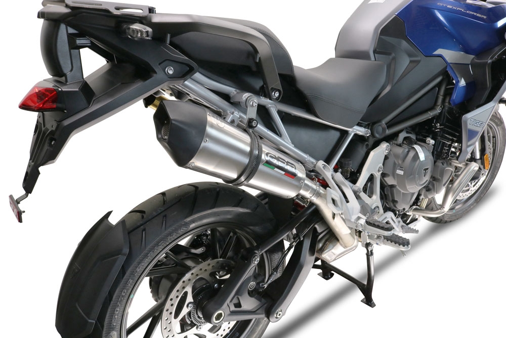 Escape compatible con Triumph Tiger 1200 Gt - Rally 2022-2024, GP Evo4 Titanium, Escape legal, homologado, silenciador con db killer desmontable y tubo de conexión específico 