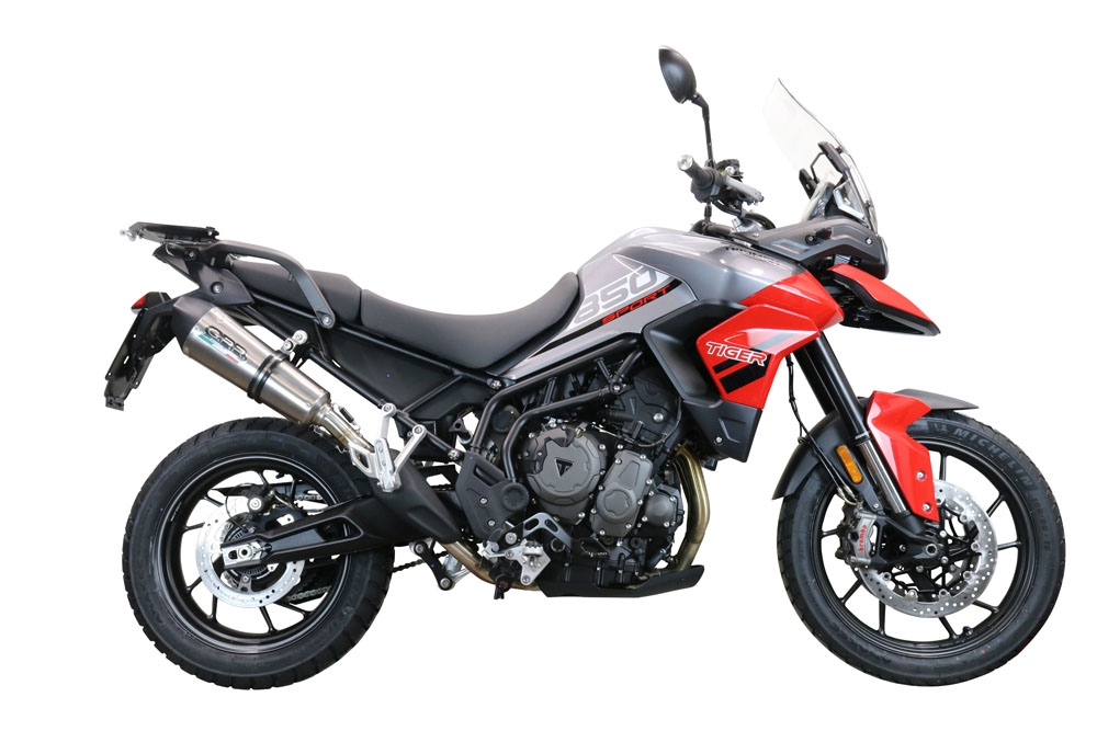 Escape compatible con Triumph Tiger 850 2020-2024, GP Evo4 Titanium, Escape legal, homologado, silenciador con db killer desmontable y tubo de conexión específico 