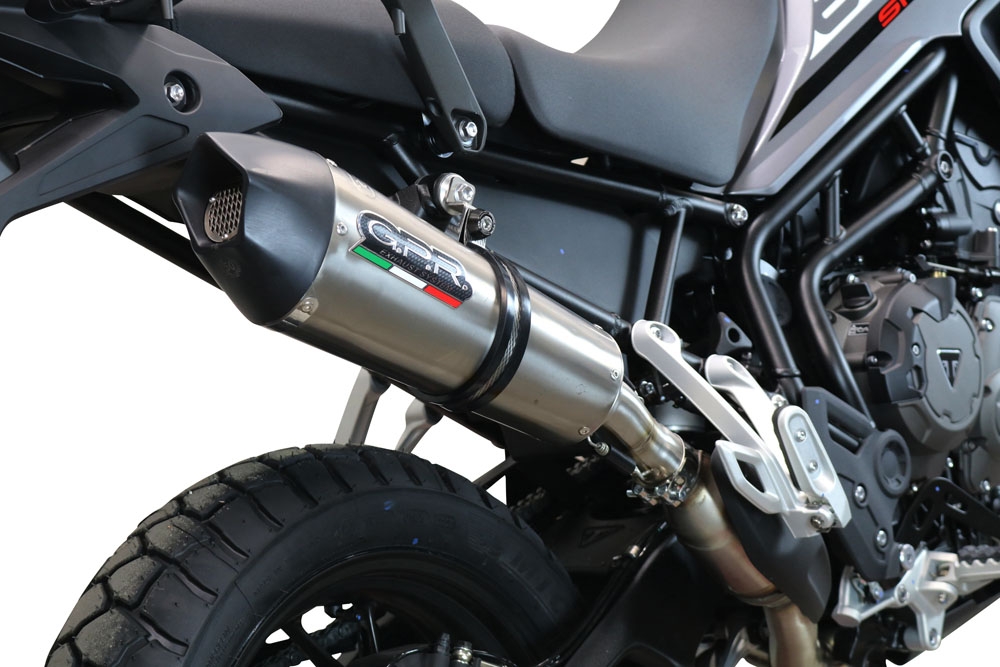 Escape compatible con Triumph Tiger 850 2020-2024, GP Evo4 Titanium, Escape legal, homologado, silenciador con db killer desmontable y tubo de conexión específico 