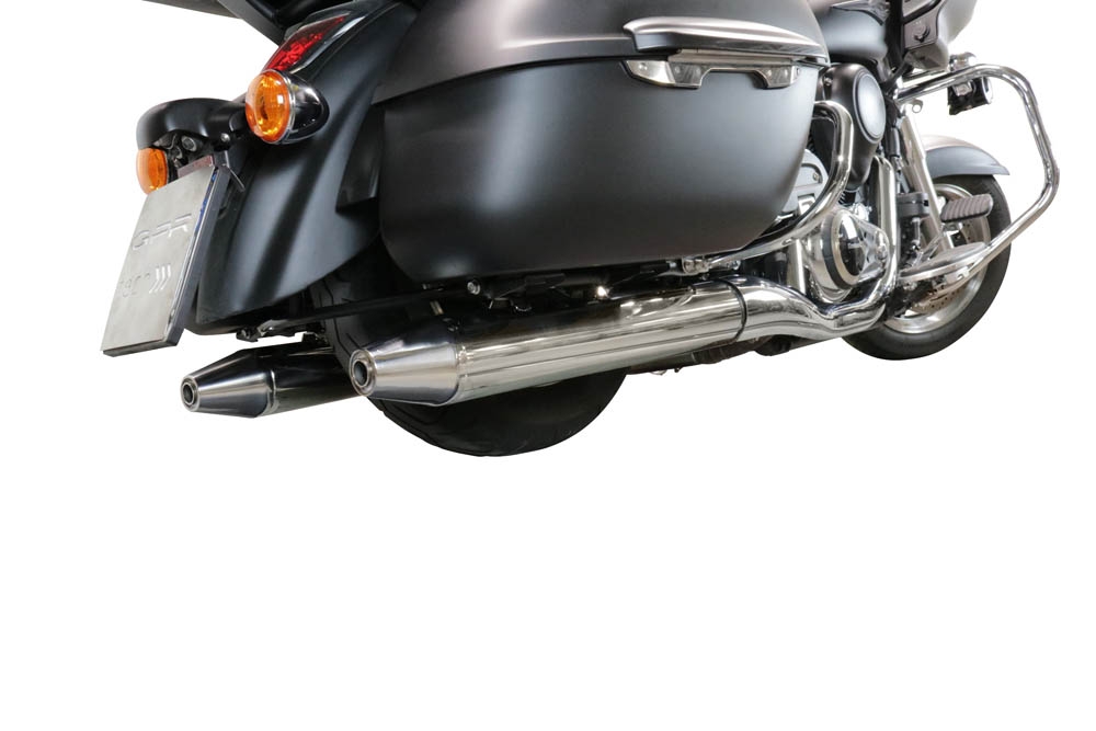 Escape compatible con Kawasaki Vulcan VN 1700 Voyager ABS 2011-2016, Maxy Deeptone Cruiser, Par de terminales de escape homologados, con db killer extraíbles y tubos de conexión específicos 