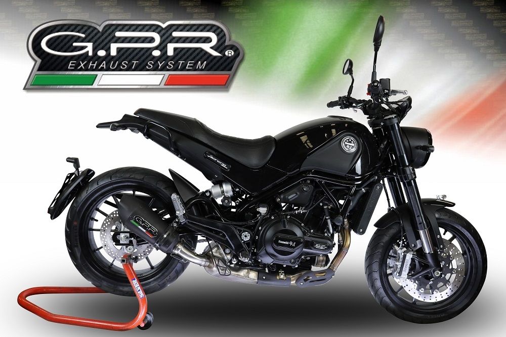 GPR escape compatible con  Benelli Leoncino 500 2017-2024, New Grand Prix Evo Black Titanium, Escape legal, homologado, silenciador con db killer desmontable y tubo de conexión específico 