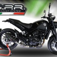 GPR escape compatible con  Benelli Leoncino 500 2017-2024, New Grand Prix Evo Black Titanium, Escape legal, homologado, silenciador con db killer desmontable y tubo de conexión específico 