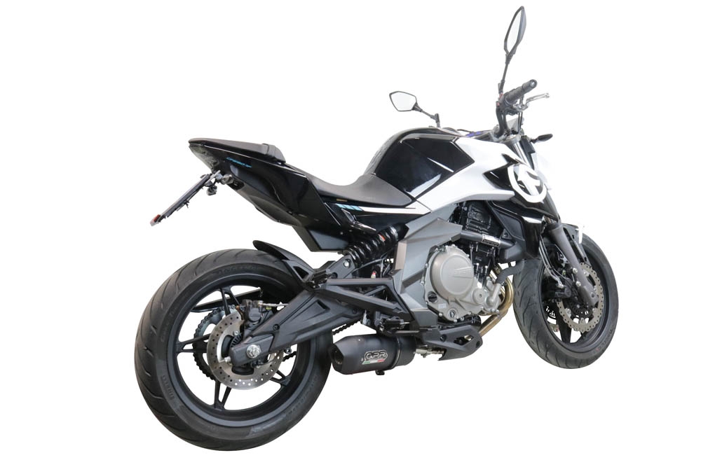 Escape compatible con Cf Moto 650 Nk 2021-2024, Furore Nero, Escape racing, silenciador con db killer y tubos de conexión 
