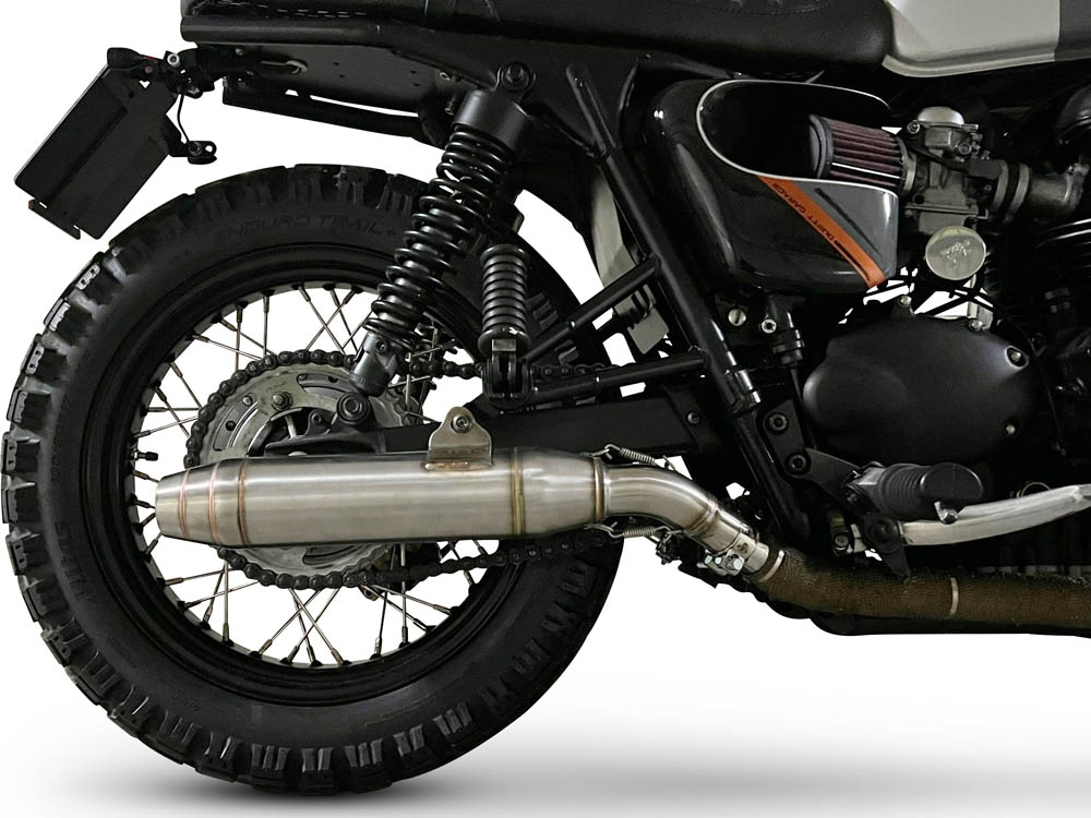 Escape compatible con Triumph BONNEVILLE T100 2001-2014, Deeptone Inox, Par de terminales de escape homologados, con db killer extraíbles y tubos de conexión específicos 