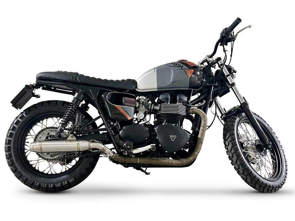 Escape compatible con Triumph BONNEVILLE T100 2001-2014, Deeptone Inox, Par de terminales de escape homologados, con db killer extraíbles y tubos de conexión específicos 