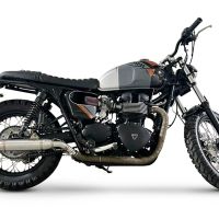Escape compatible con Triumph BONNEVILLE T100 2001-2014, Deeptone Inox, Par de terminales de escape homologados, con db killer extraíbles y tubos de conexión específicos 
