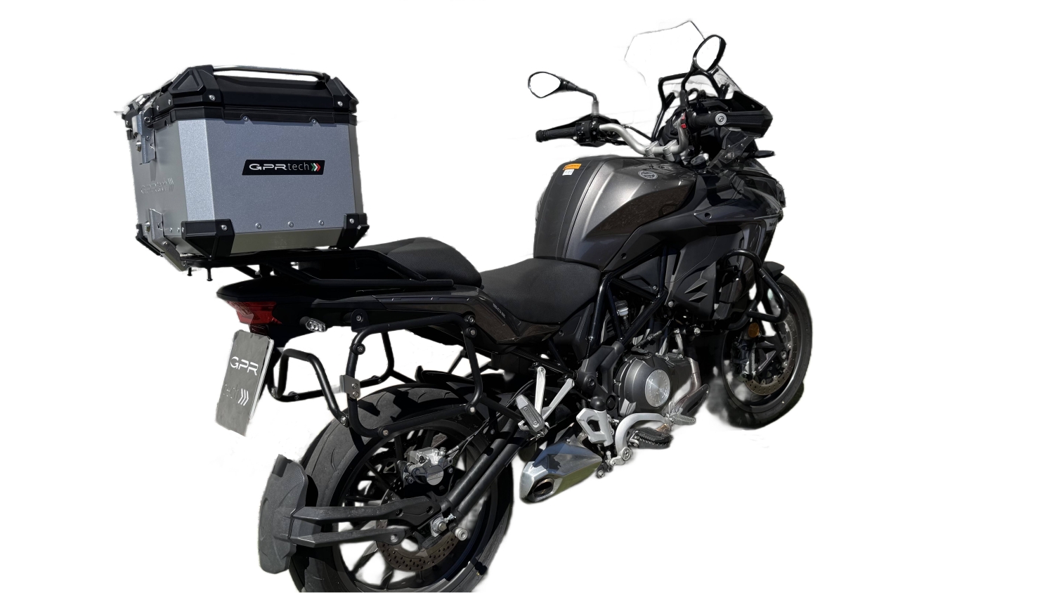 Baúl GPR TECH compatible con  Benelli Trk 502 2021/2024 e5 Baúl Alpi-Tech en aluminio color plata con placa específica incluida Capacidad Litros 45