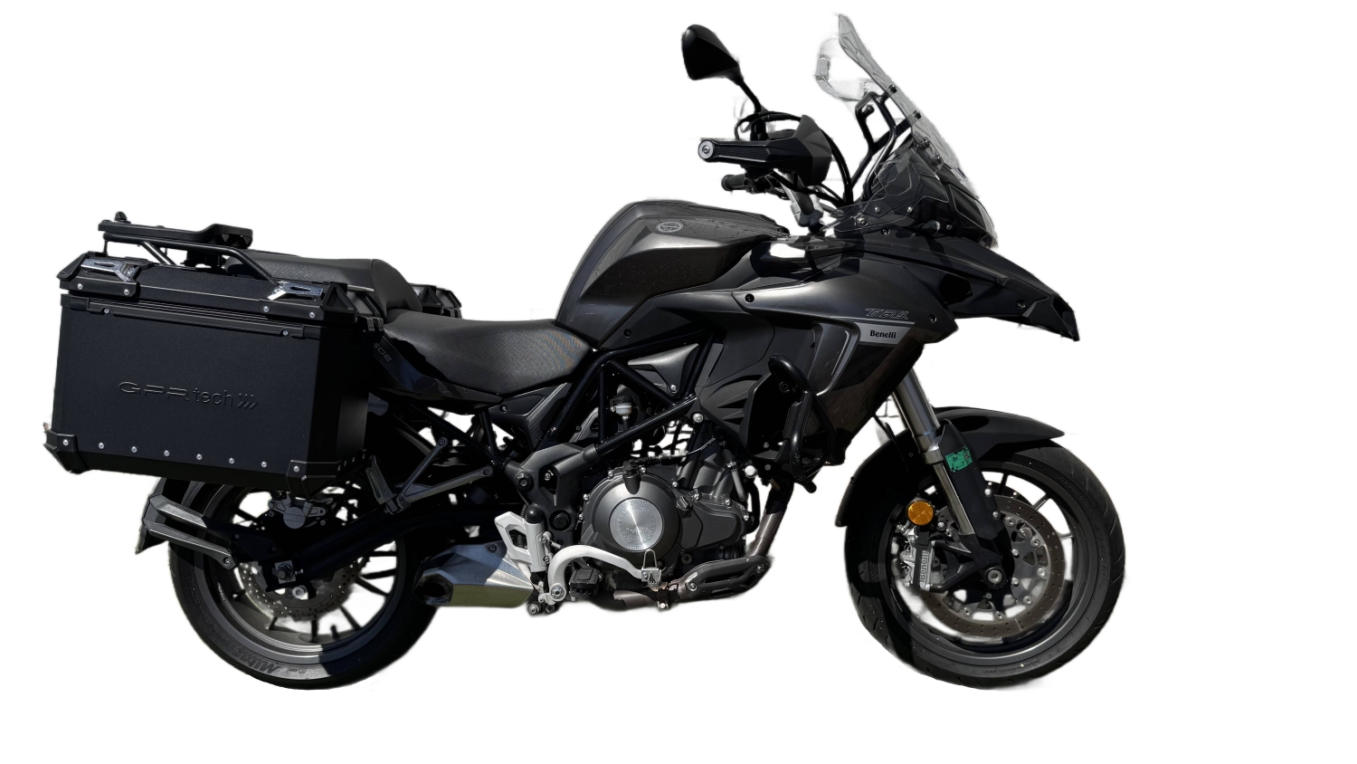GPR TECH compatible con  Benelli Trk 502 2017/2020 e4 Par de maletas laterales en aluminio color negro con portaequipajes específico Capacidad 38 LT. + 38 LT.