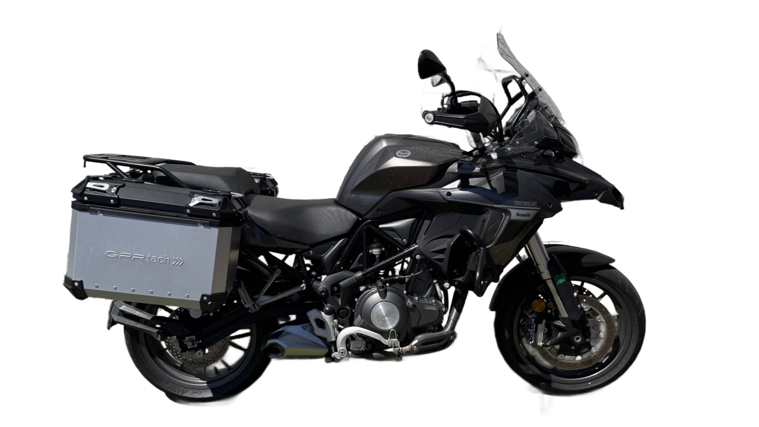 GPR TECH compatible con  Benelli Trk 502 2017/2020 e4 Par de maletas laterales en aluminio color plata con portaequipajes específico Capacidad 38 LT. + 38 LT.
