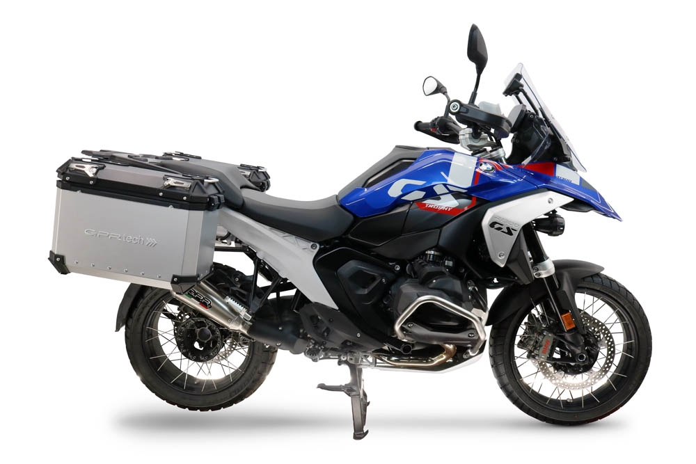 GPR TECH compatible con  Bmw R 1300 GS Adventure 2024/2026 Par de maletas laterales en aluminio color plata con portaequipajes específico Capacidad 38 LT. + 38 LT.