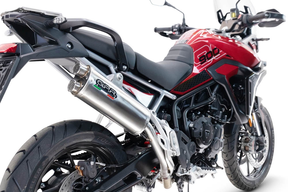 Escape compatible con Triumph Tiger 900 GT / Pro / Rally Pro 2024-2025, Dual Inox, Escape legal, homologado, silenciador con db killer desmontable y tubo de conexión específico 