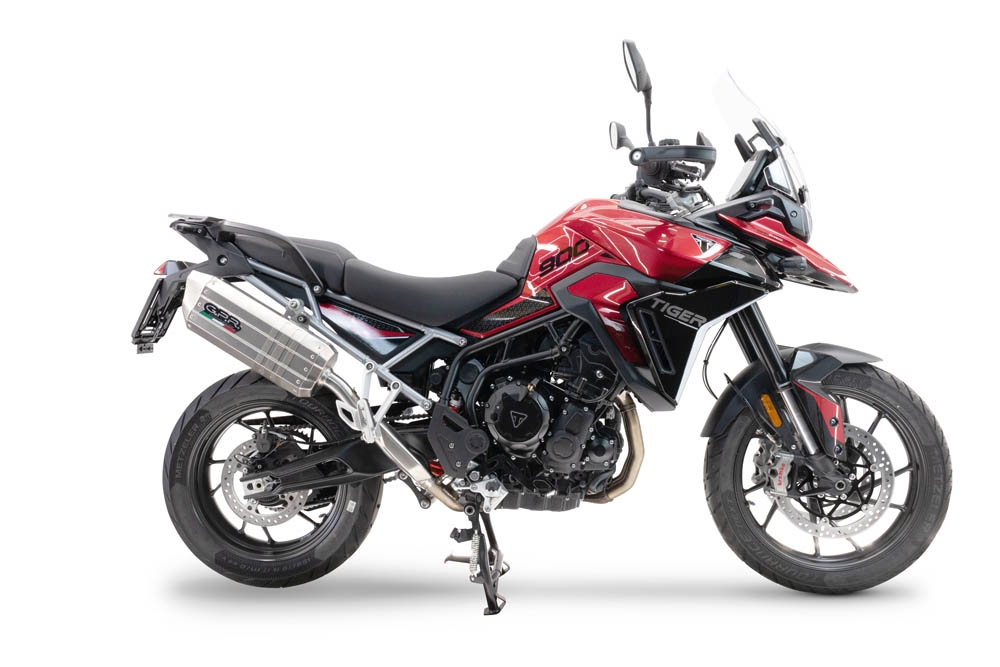 Escape compatible con Triumph Tiger 900 GT / Pro / Rally Pro 2024-2025, Hyper Sonic Titanium, Escape legal, homologado, silenciador con db killer desmontable y tubo de conexión específico 