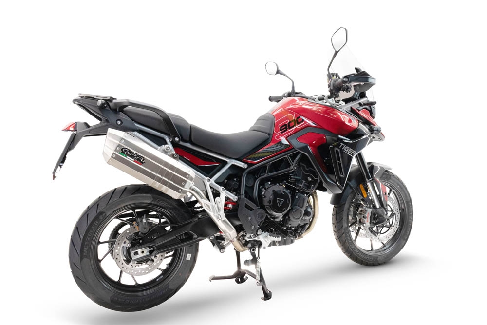Escape compatible con Triumph Tiger 900 GT / Pro / Rally Pro 2024-2025, Hyper Sonic Titanium, Escape legal, homologado, silenciador con db killer desmontable y tubo de conexión específico 