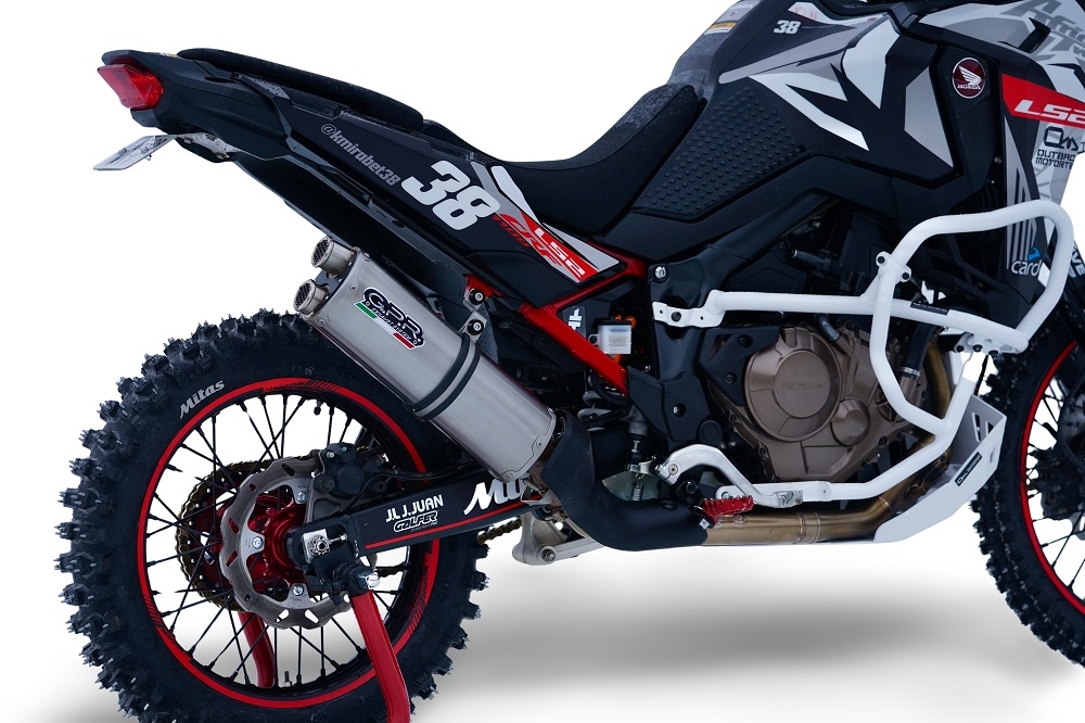 Escape compatible con Honda Crf 1100 L Africa Twin 2020-2025, Dual Inox, Escape legal, homologado, silenciador con db killer desmontable y tubo de conexión específico 