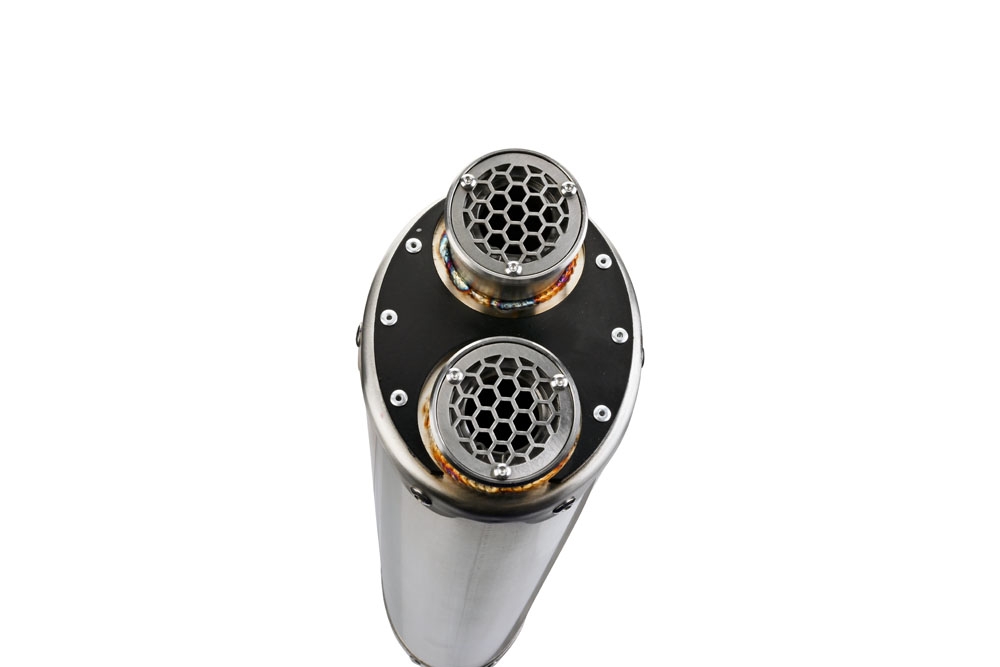 Escape compatible con Triumph Tiger 900 GT / Pro / Rally Pro 2024-2025, Dual Inox, Escape legal, homologado, silenciador con db killer desmontable y tubo de conexión específico 
