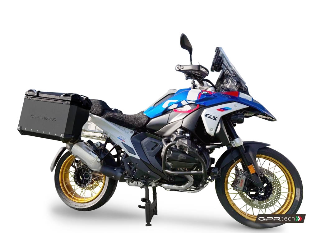 GPR TECH compatible con  BMW R 1300 GS 2023/2025 Par de maletas laterales en aluminio color negro con portaequipajes específico Capacidad 38 LT. + 38 LT.