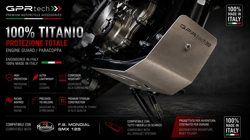 GPR TECH compatible con  F.B. Mondial Smx 125 Enduro 2018/2020 e4 Supermoto 2018/2020 e4 Protección del motor en titanio 