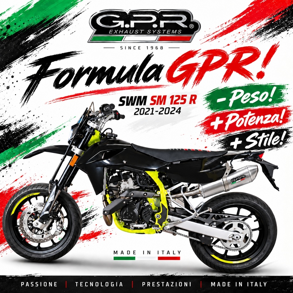 GPR escape compatible con Swm Motorcycles SM 125 R 2021-2024, Furore-X Inox, Escape legal, homologado, silenciador con db killer desmontable y tubo de conexión específico 