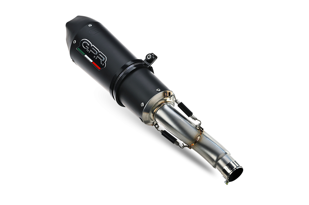 Escape compatible con Triumph Daytona 660 2023-2025, Gpe Ann. Black titanium, Escape completo homologado y legal, incluido db killer extraíble 