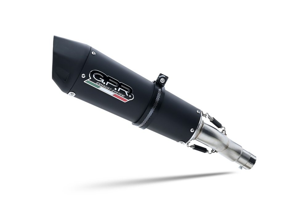 GPR escape compatible con  Benelli Trk 702  2023-2024, New Grand Prix Evo Black Titanium, Escape legal, homologado, silenciador con db killer desmontable y tubo de conexión específico 